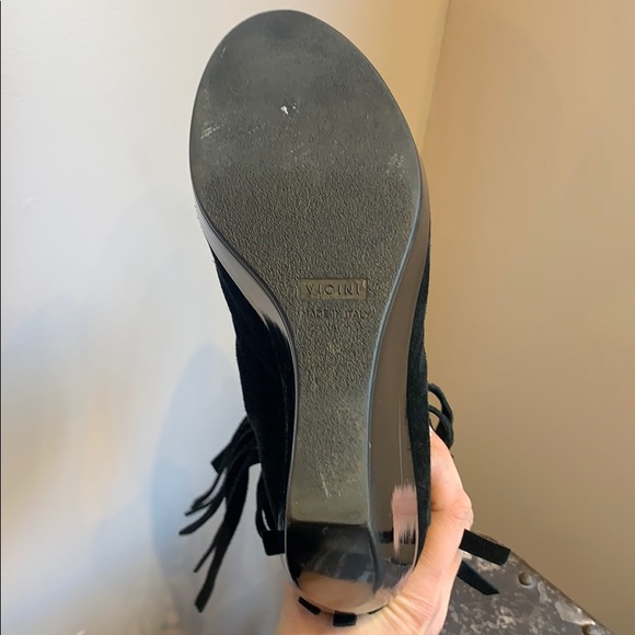 Made in Italy Platform Black Suede Fringe Booties - Picture 7 of 10